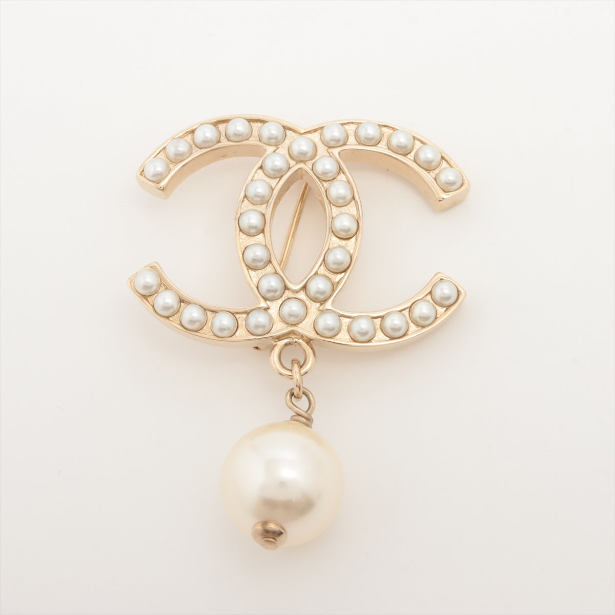 Chanel Coco Logo Gold Pearl Drop Brooch Costume Jewellery