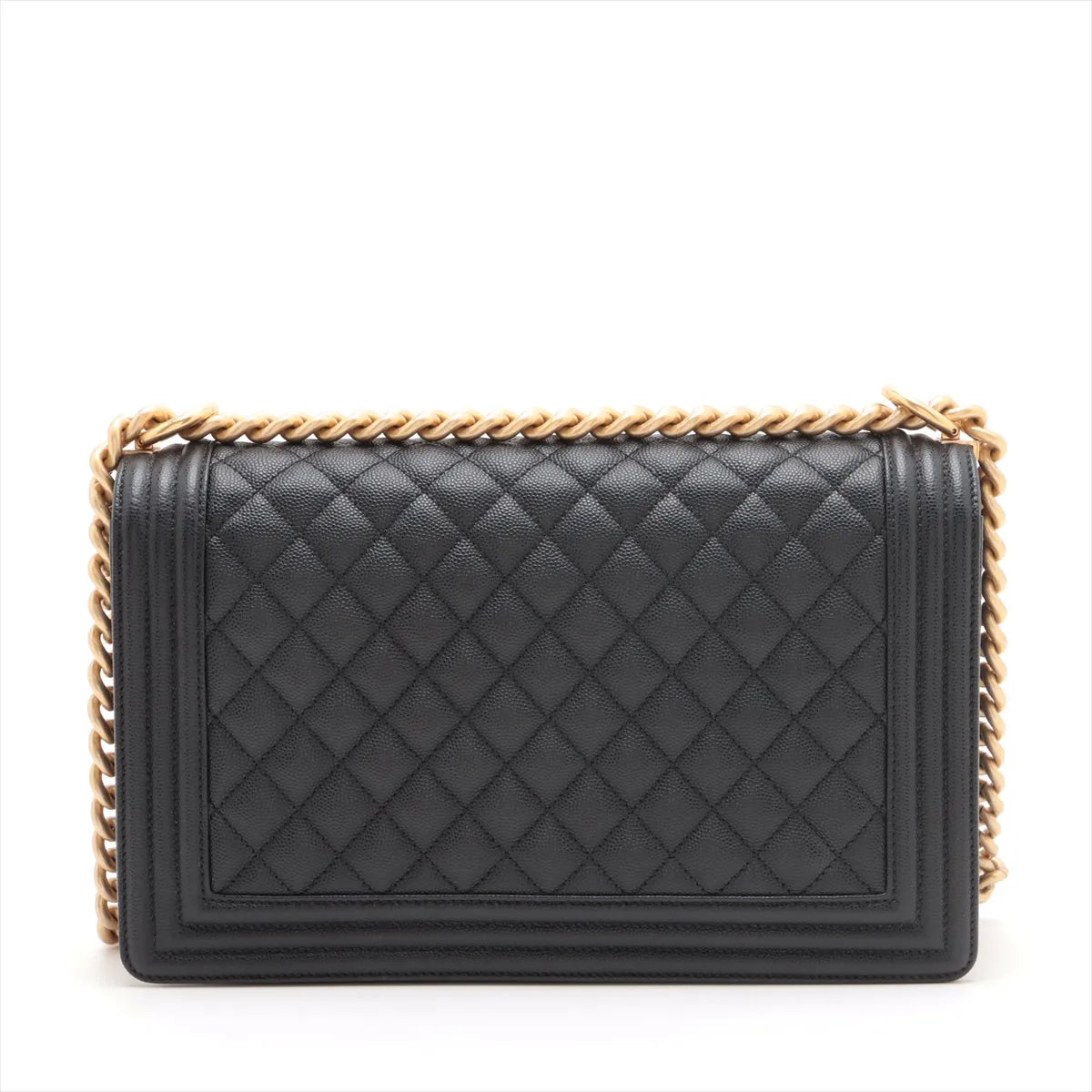 Black Caviar Calfskin Large Boy Chanel Flap Closure Handbag (Rented Out)