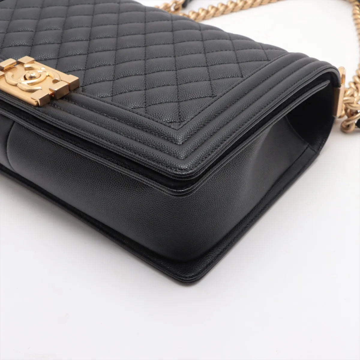 Black Caviar Calfskin Large Boy Chanel Flap Closure Handbag (Rented Out)