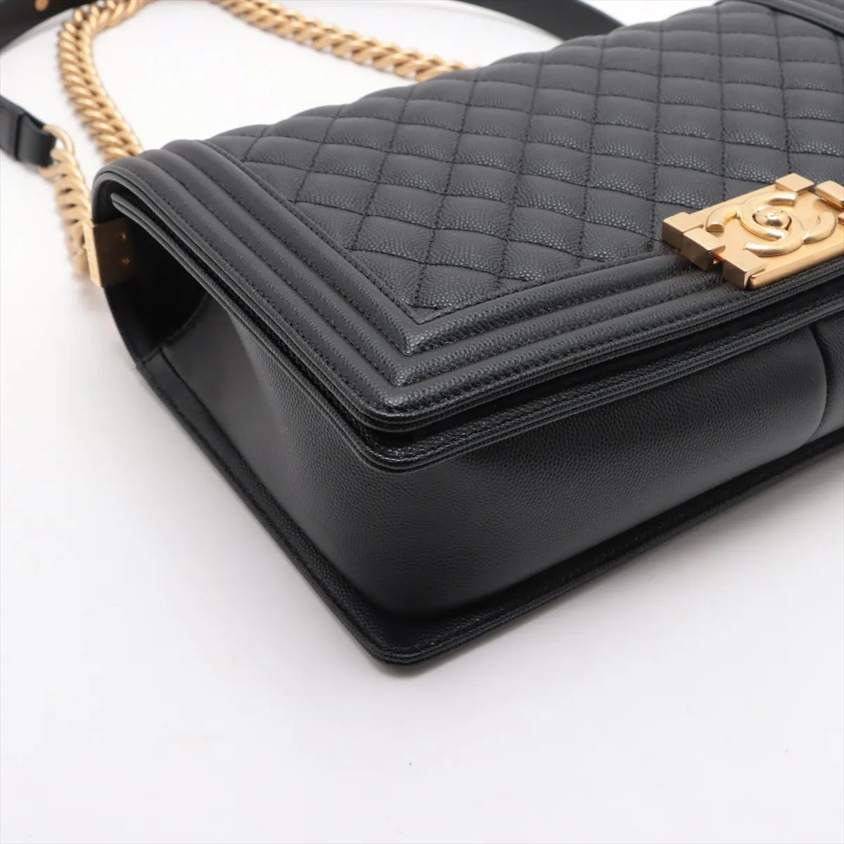 Black Caviar Calfskin Large Boy Chanel Flap Closure Handbag (Rented Out)
