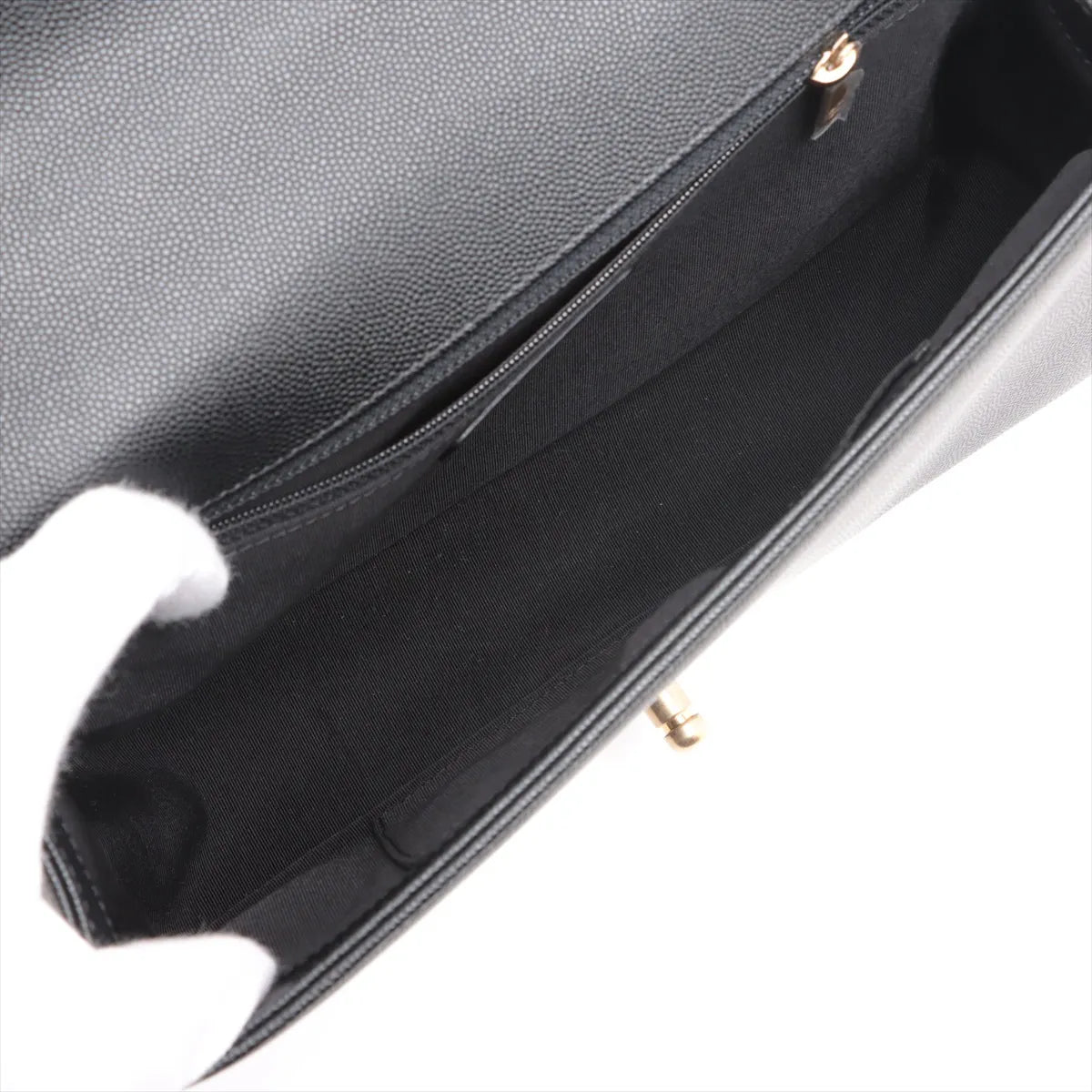 Black Caviar Calfskin Large Boy Chanel Flap Closure Handbag (Rented Out)