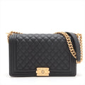 Black Caviar Calfskin Large Boy Chanel Flap Closure Handbag (Rented Out)