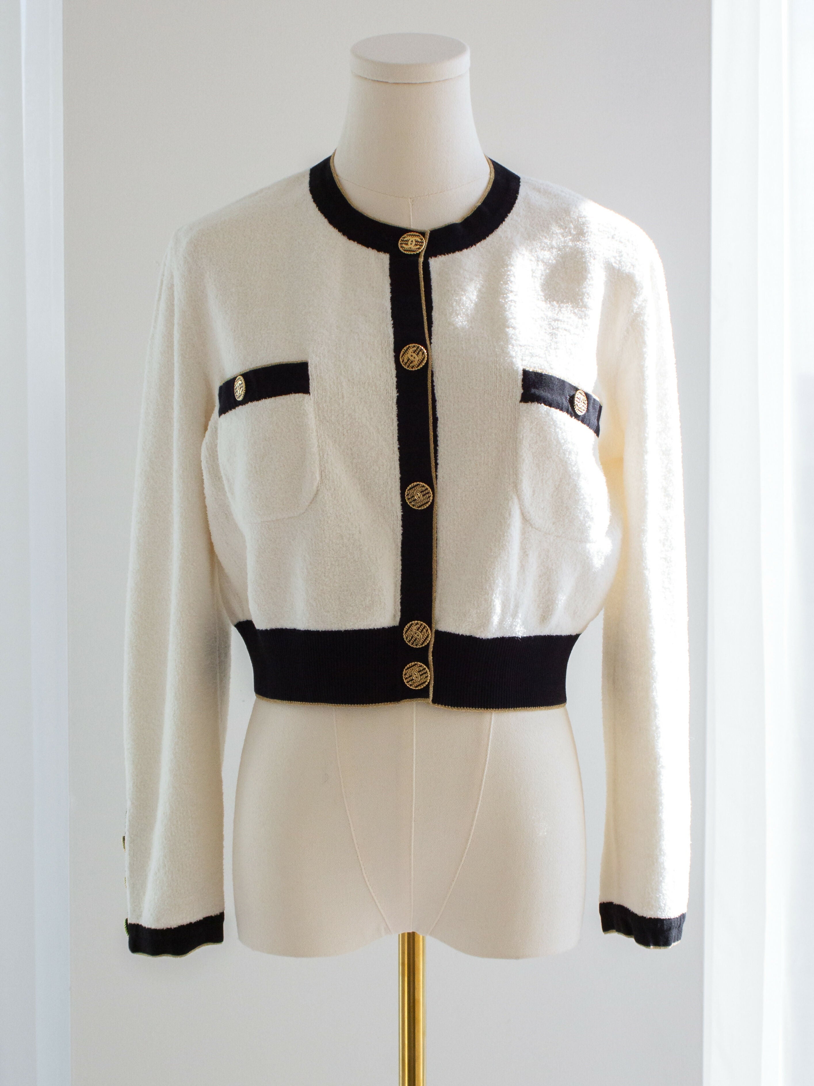 Chanel Cruise 2019 La Pausa White Black Gold Terry 19C Cardigan Jacket