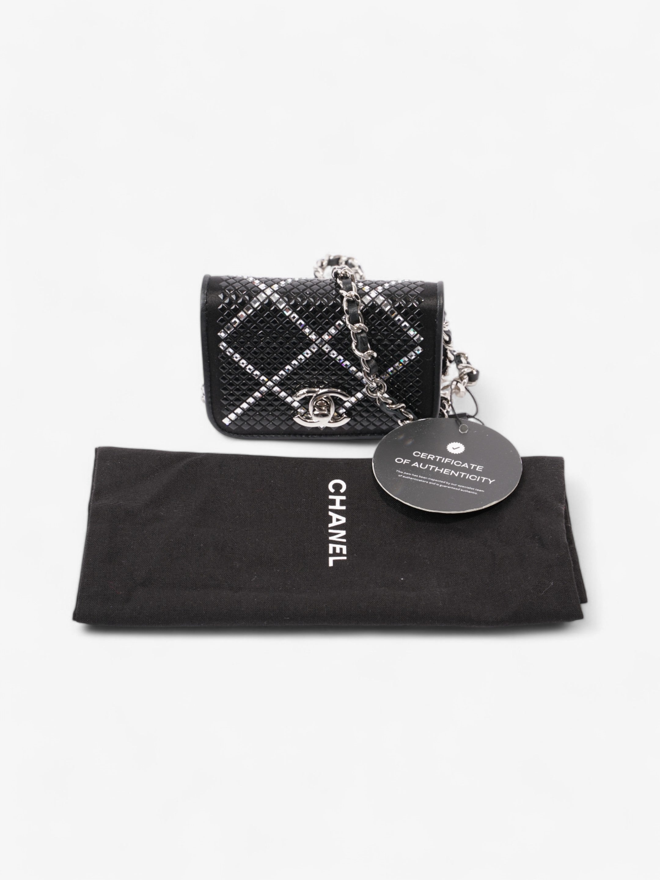 Chanel CC Flap Card Holder on Chain Embellished Black / White Leather Mini