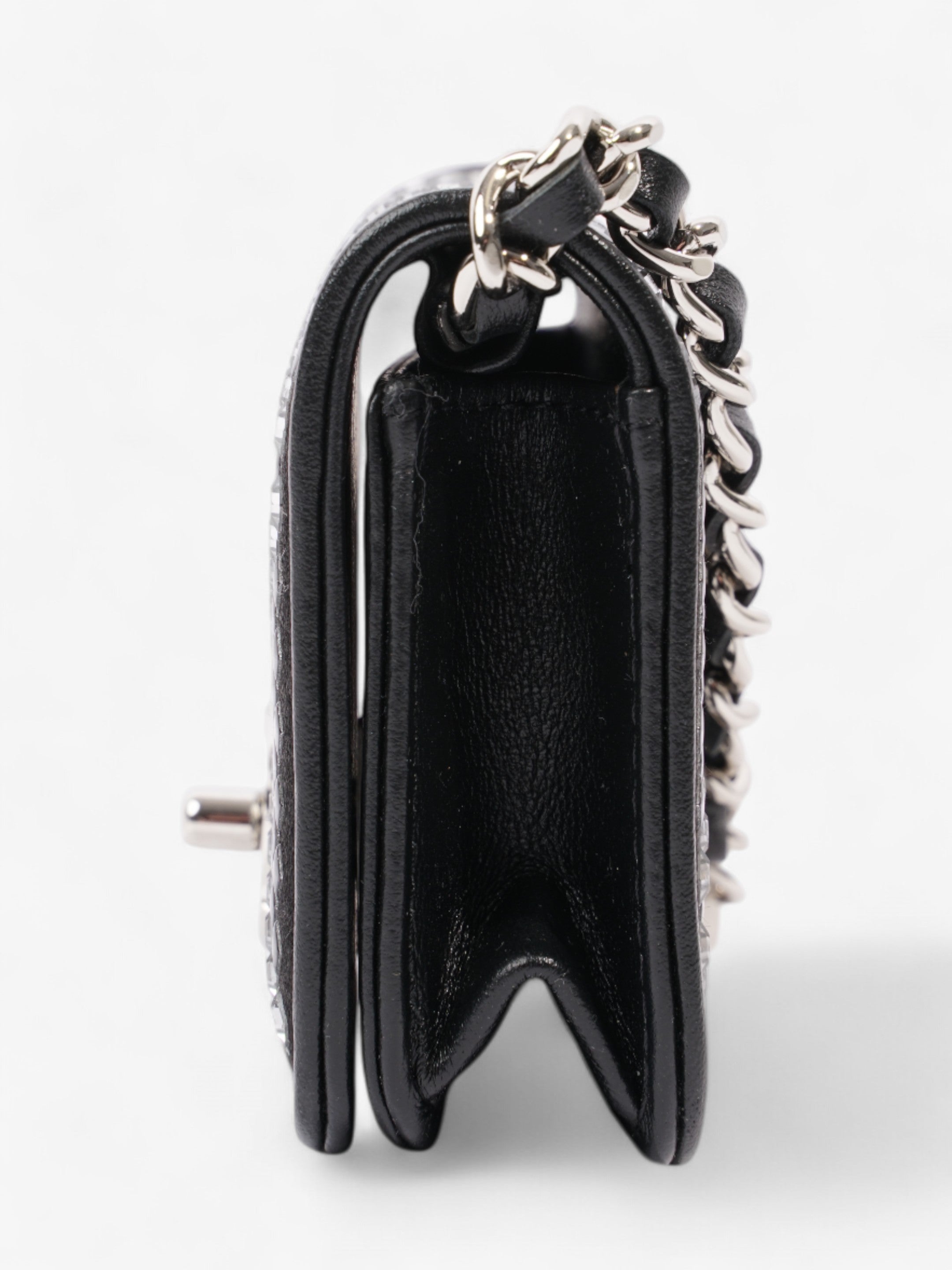 Chanel CC Flap Card Holder on Chain Embellished Black / White Leather Mini