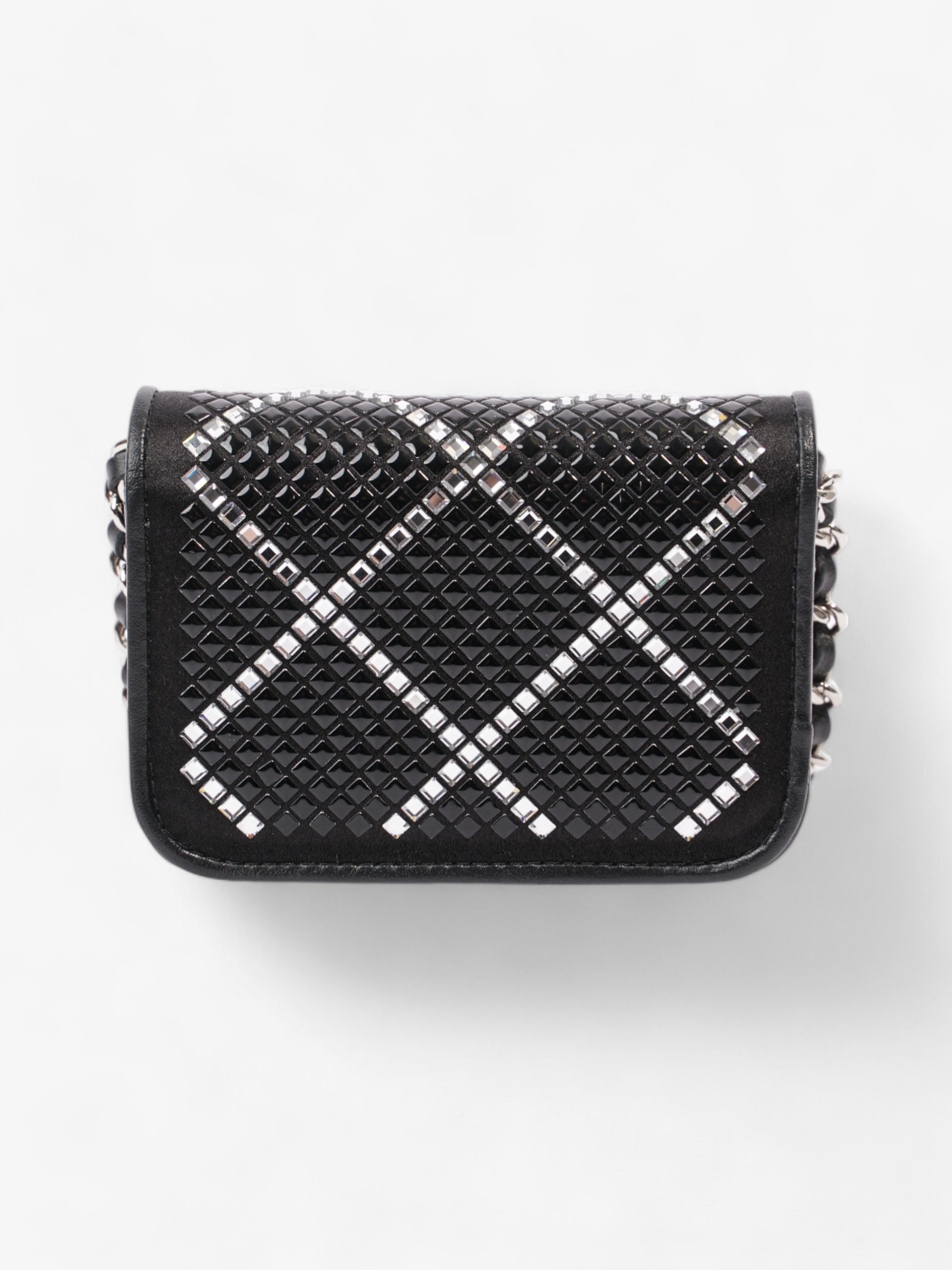 Chanel CC Flap Card Holder on Chain Embellished Black / White Leather Mini