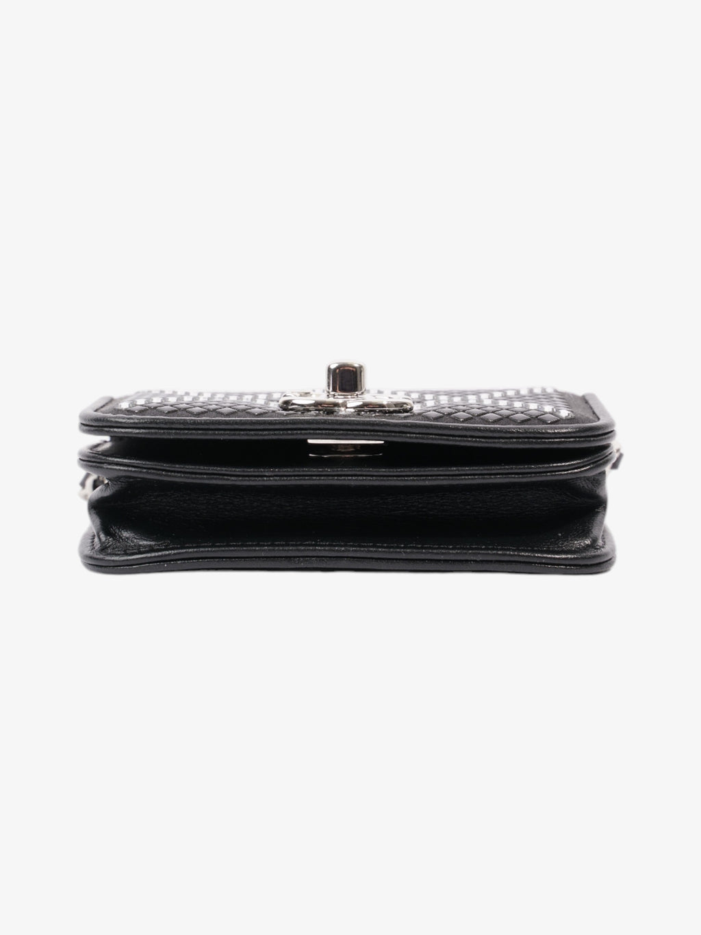 Chanel CC Flap Card Holder on Chain Embellished Black / White Leather Mini