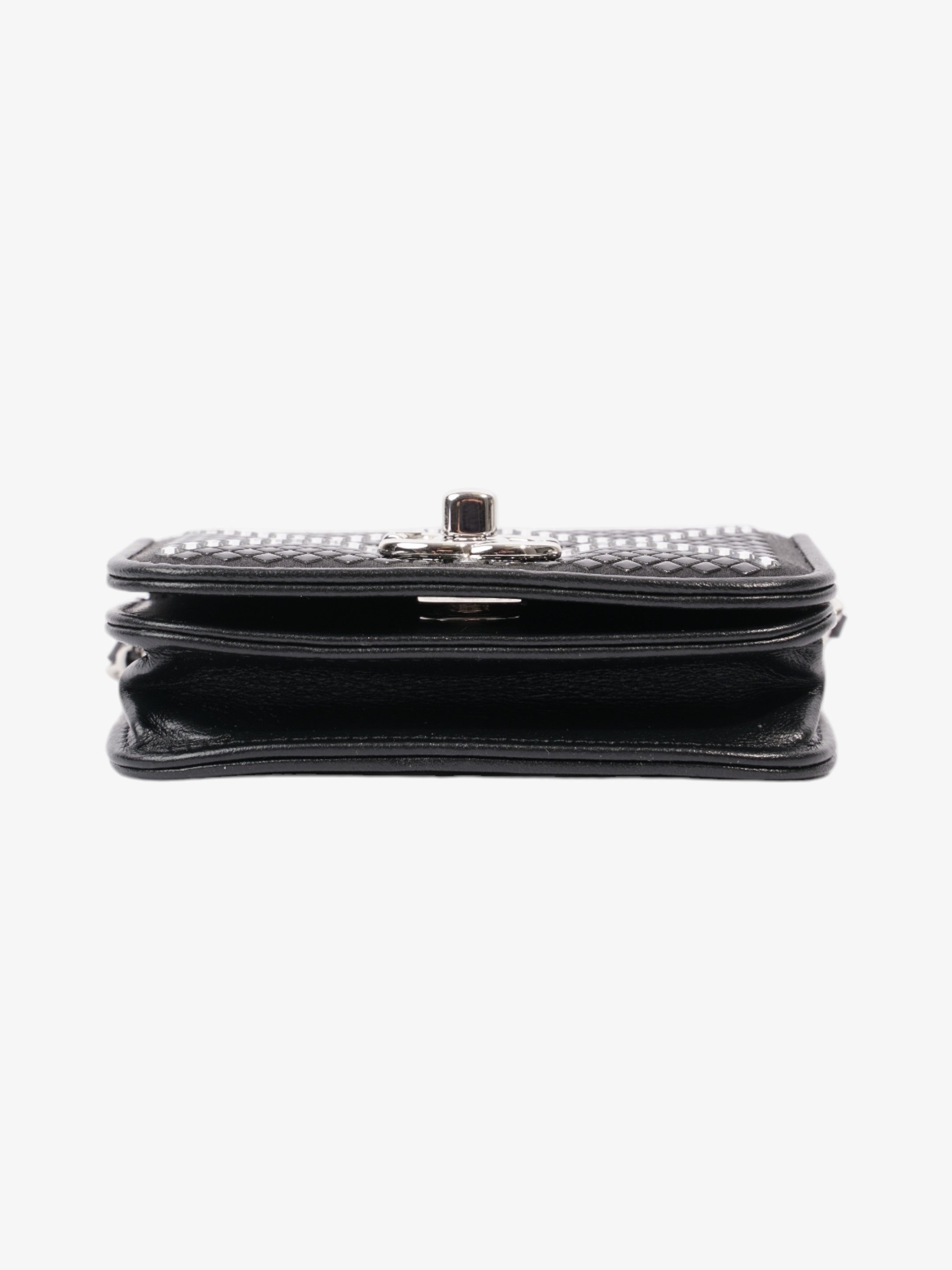Chanel CC Flap Card Holder on Chain Embellished Black / White Leather Mini