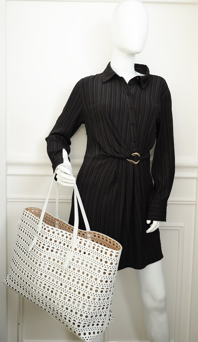 Alaïa White Mina 44 Tote Bag