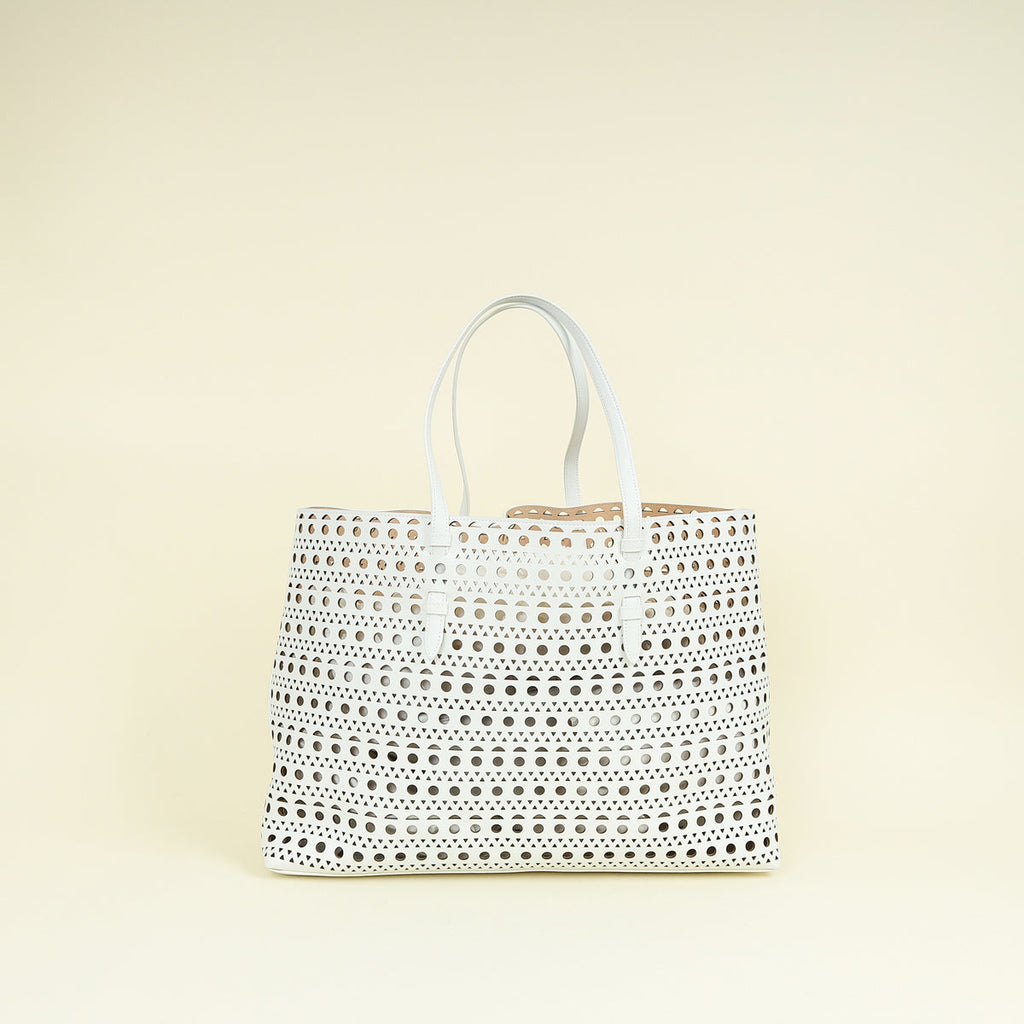 Alaia White Cut-Out Mina 44 Tote Bag