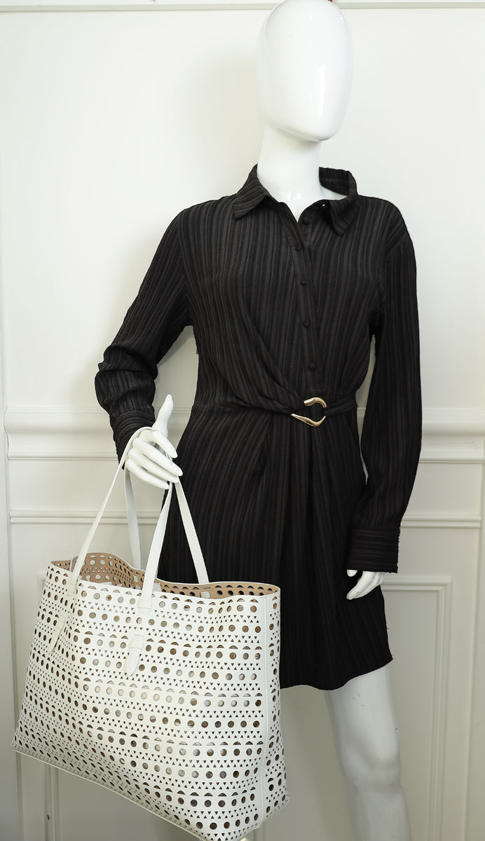 Alaia White Cut-Out Mina 44 Tote Bag