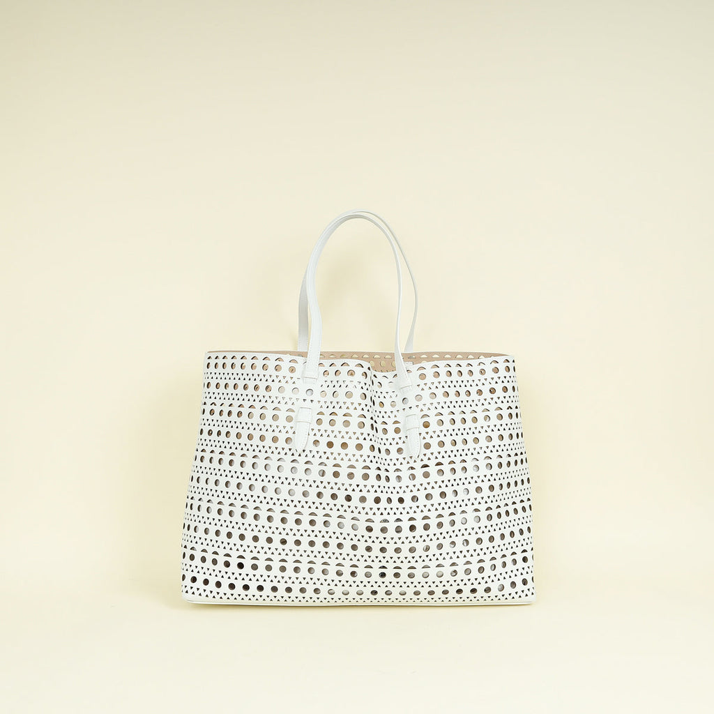 Alaia White Cut-Out Mina 44 Tote Bag