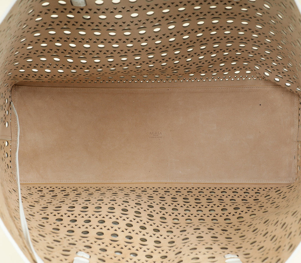 Alaia White Cut-Out Mina 44 Tote Bag