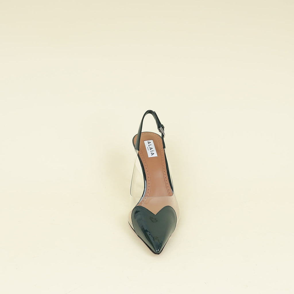 Alaia Dark Green Vert Bouteille Le Cœur Slingback Pumps 38
