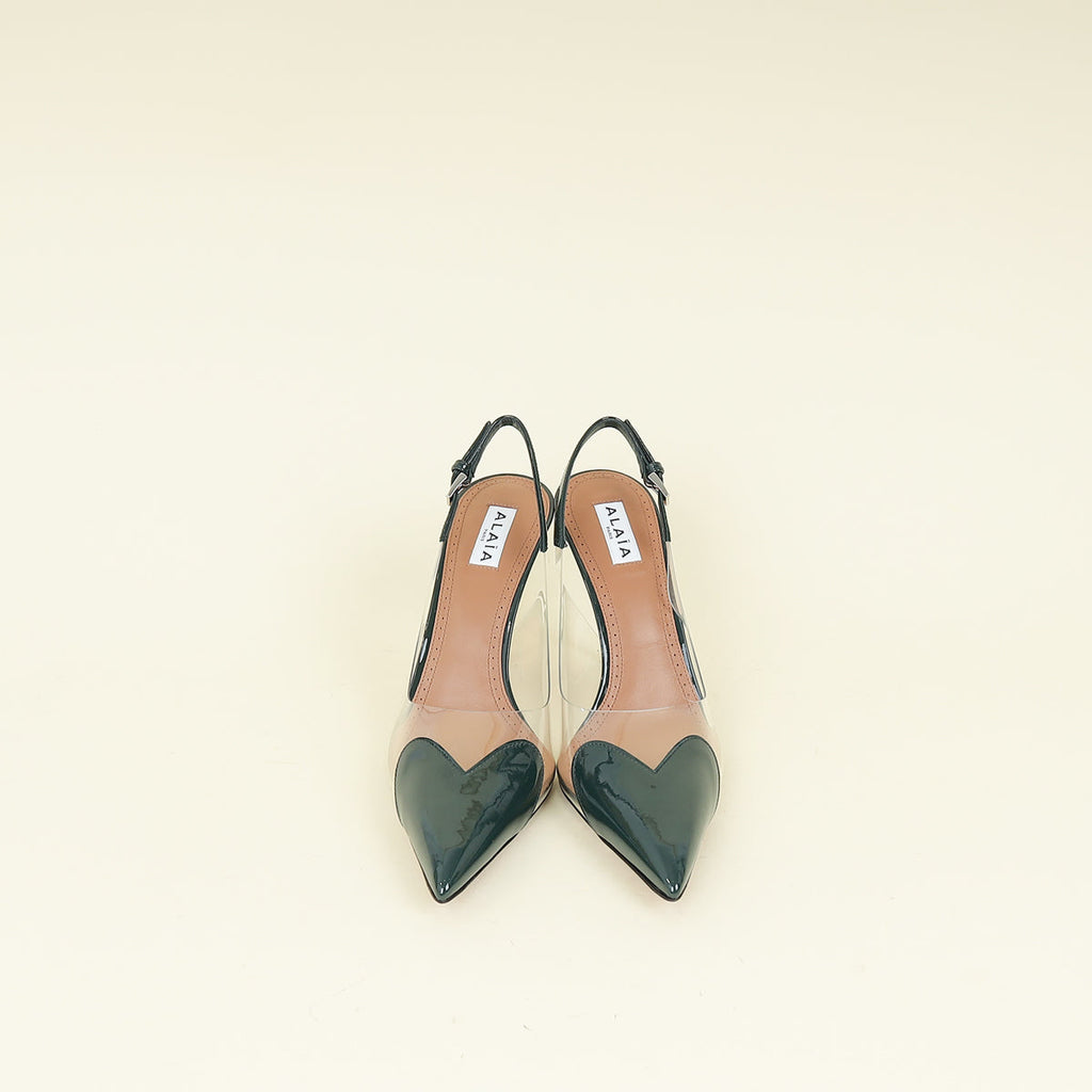 Alaia Dark Green Vert Bouteille Le Cœur Slingback Pumps 39