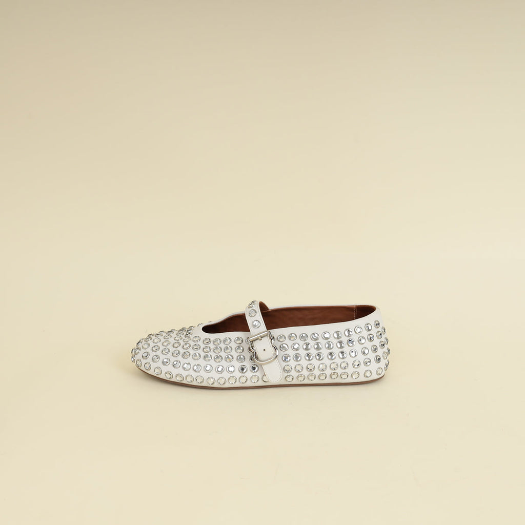 Alaïa White Crystal-embellished Ballet Flats 36.5