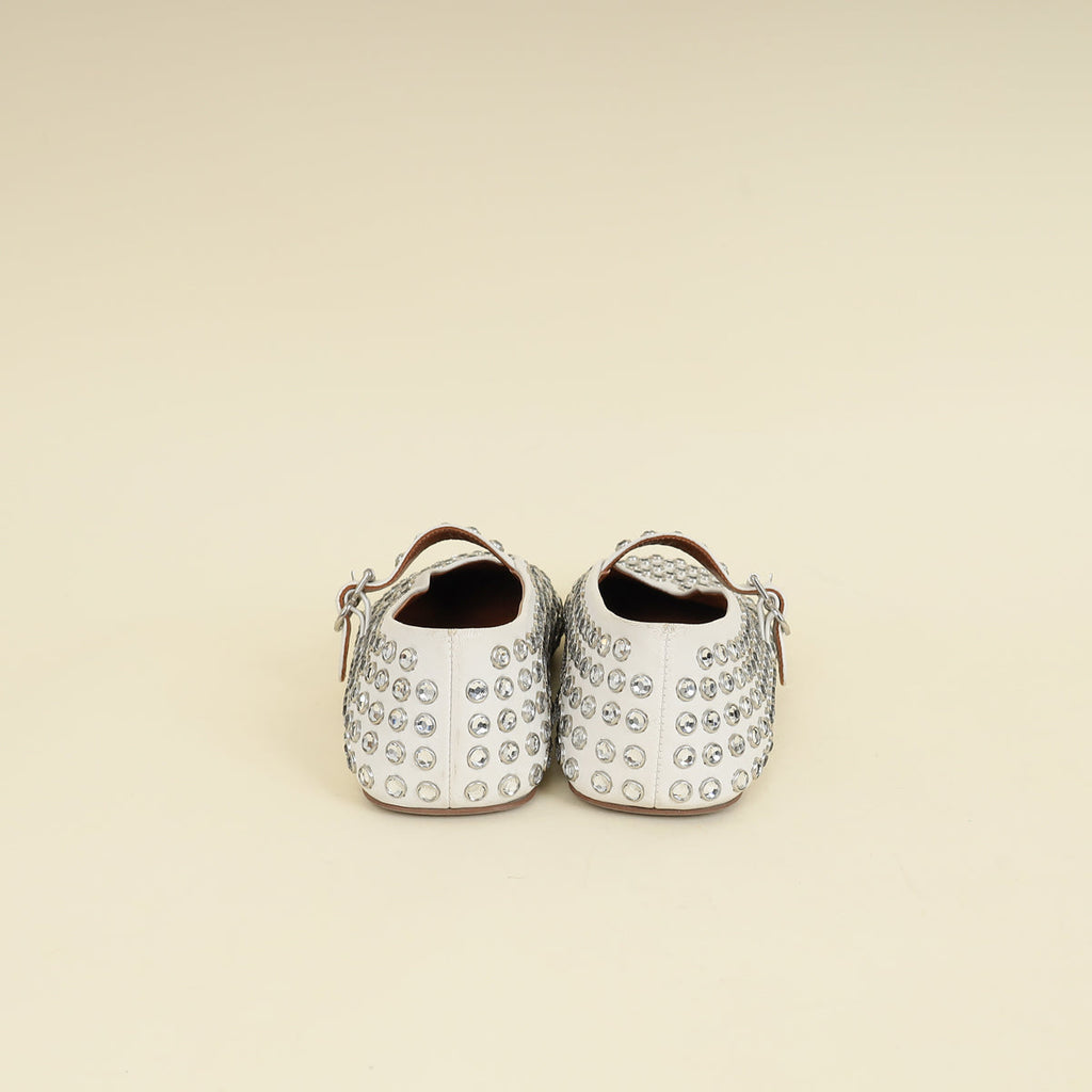 Alaïa White Crystal-embellished Ballet Flats 36.5