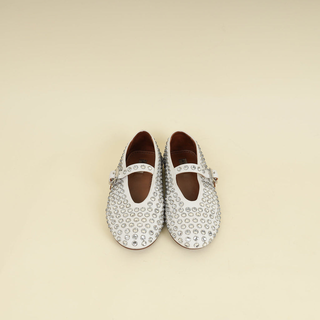 Alaïa White Crystal-embellished Ballet Flats 36.5