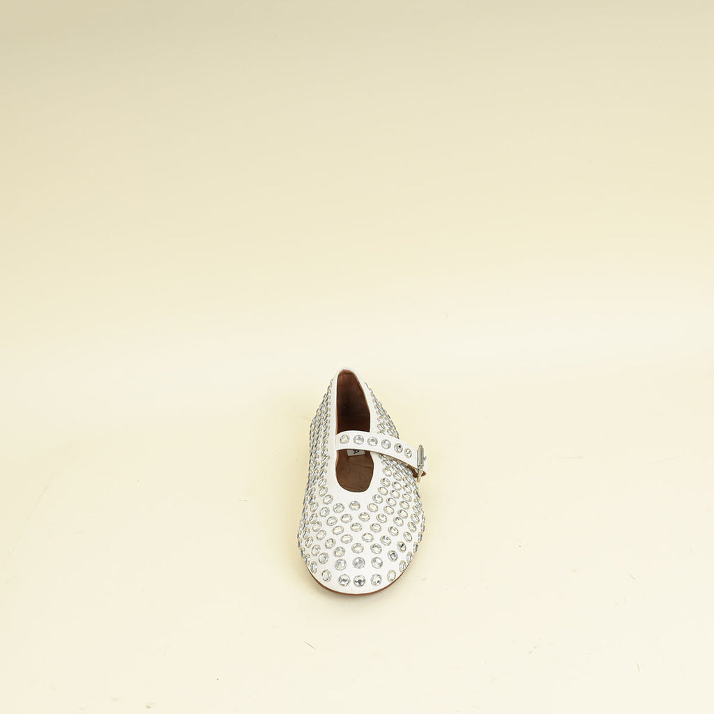 Alaïa White Crystal-Embellished Ballet Flats 36