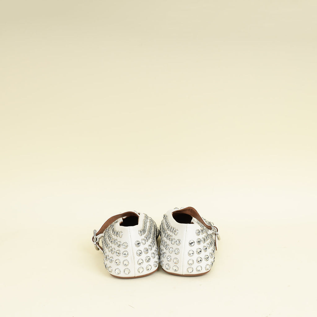 Alaïa White Crystal-Embellished Ballet Flats 36