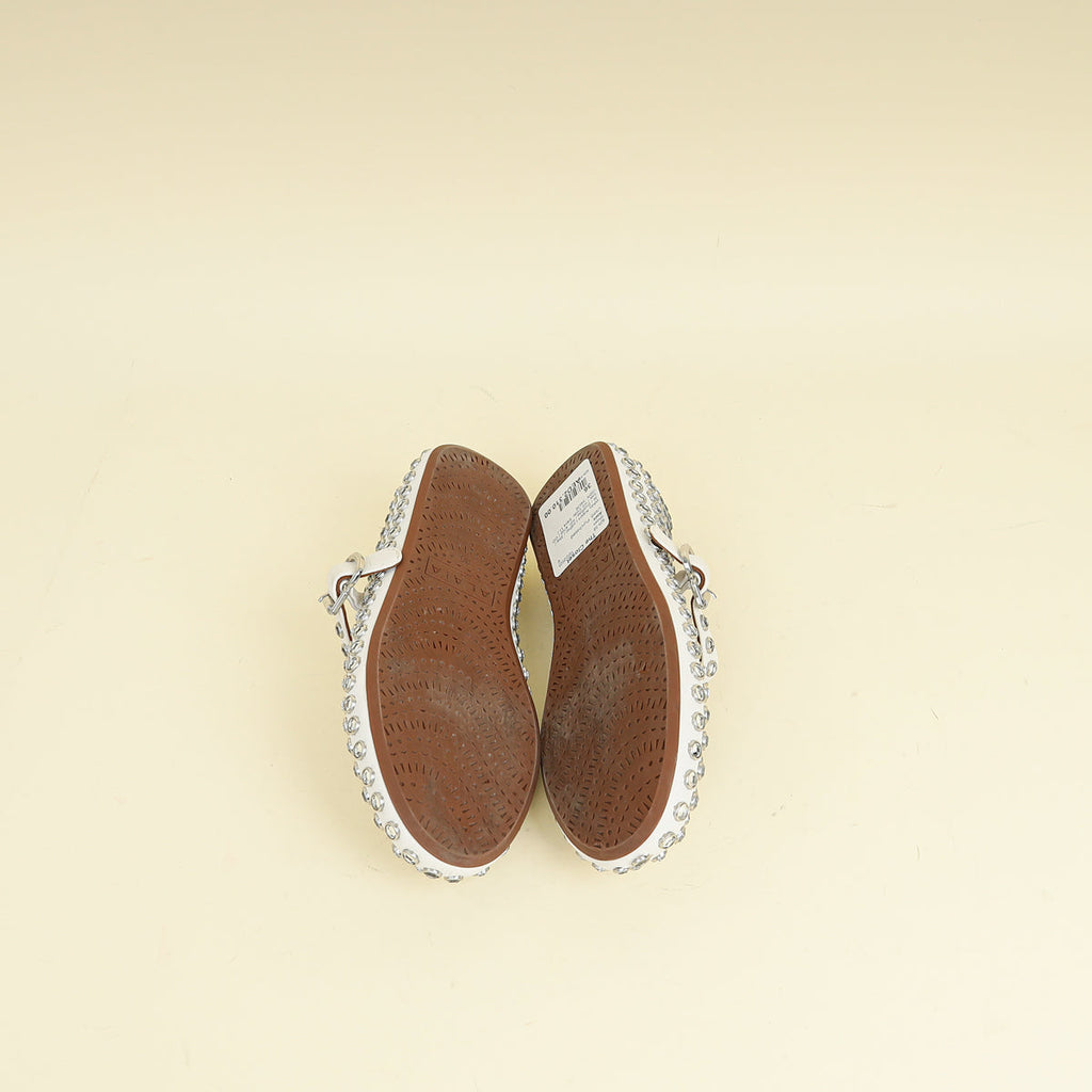 Alaïa White Crystal-Embellished Ballet Flats 36