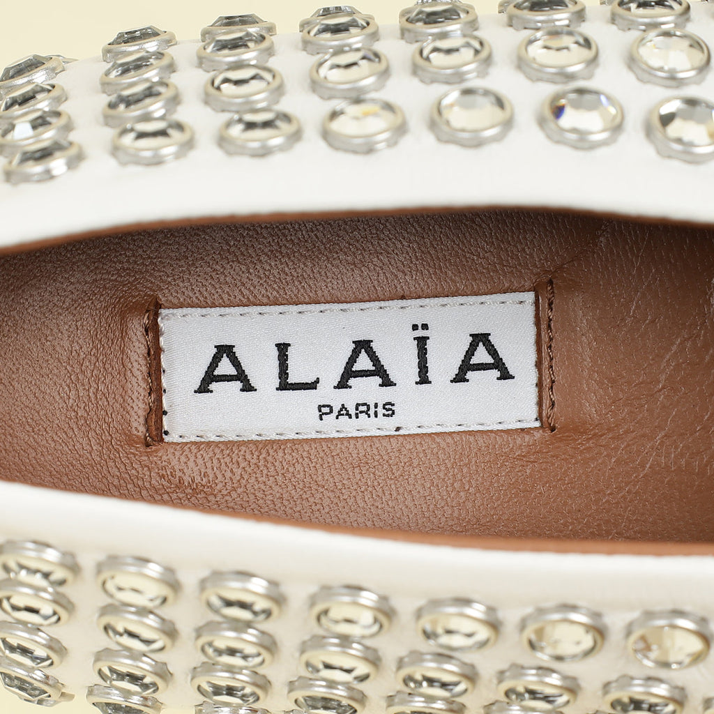 Alaïa White Crystal-Embellished Ballet Flats 36