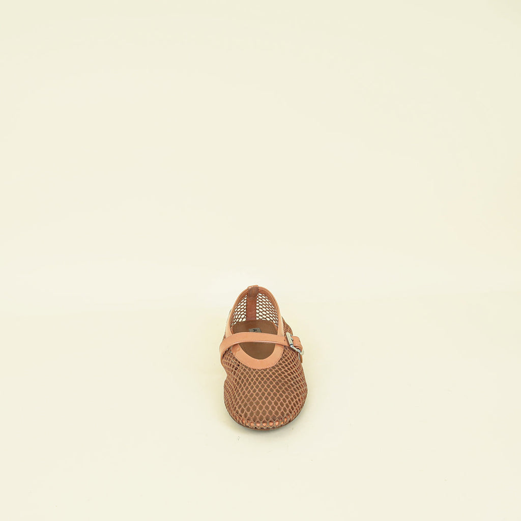 Alaia Peach Nude Fishnet Ballet Flats 40