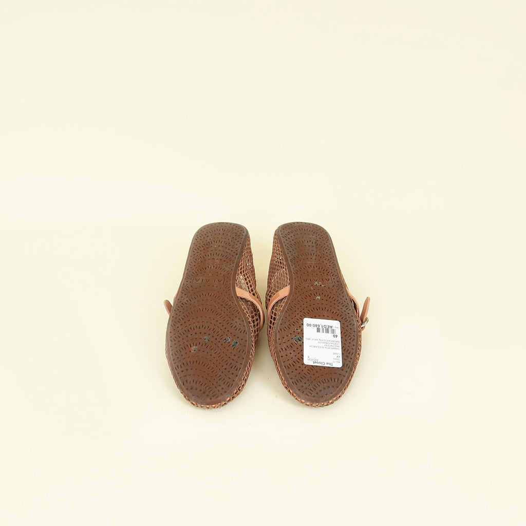 Alaia Peach Nude Fishnet Ballet Flats 40