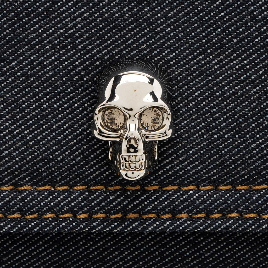 Alexander McQueen Denim Biker Skull Shoulder Bag