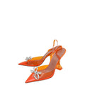 Amina Muaddi Orange Rosie Glass Crystal Bow PVC Pump