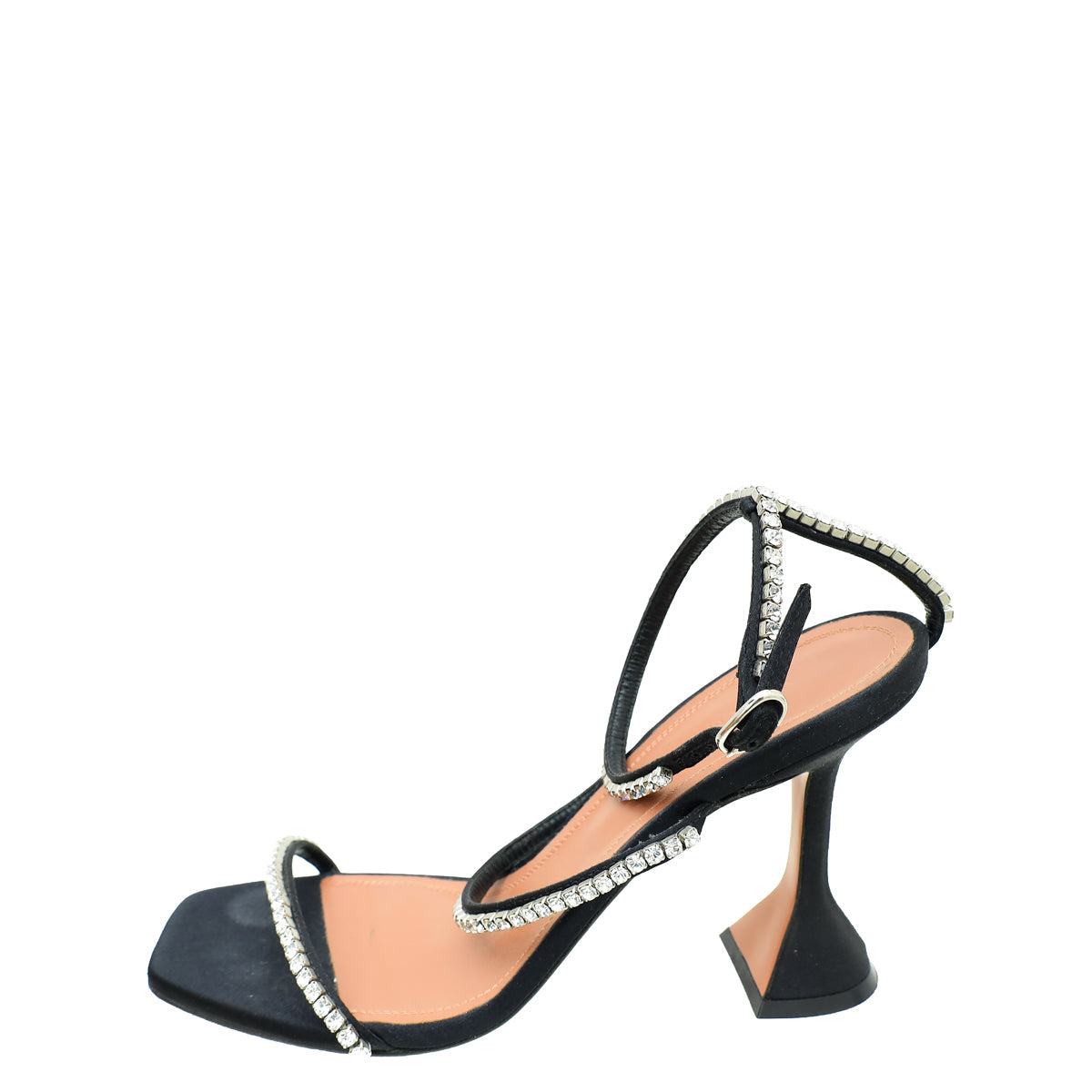 Amina Muaddi Black Satin Gilda 95 Embellished Sandal 37.5