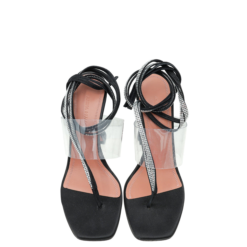 Amina Muaddi Black Zula Crystal Ankle Wrap Sandal 37.5