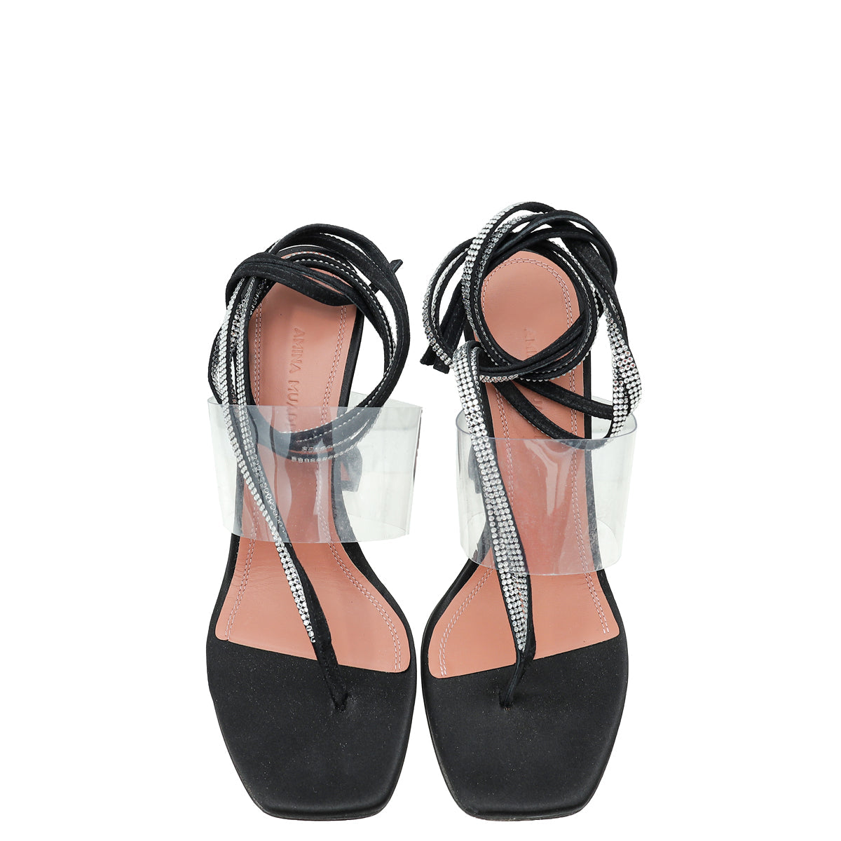 Amina Muaddi Black Zula Crystal Ankle Wrap Sandal 37.5