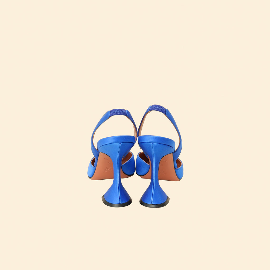 Amina Muaddi Electric Blue Satin Begum Crystal Slingback Pumps 38.5