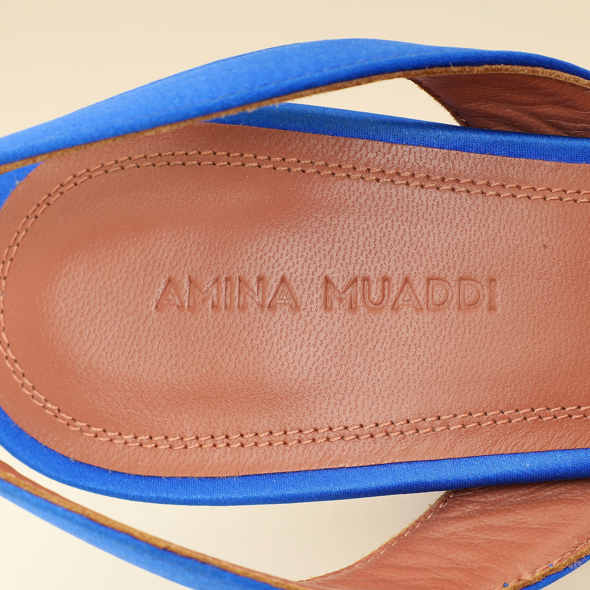 Amina Muaddi Electric Blue Satin Begum Crystal Slingback Pumps 38.5