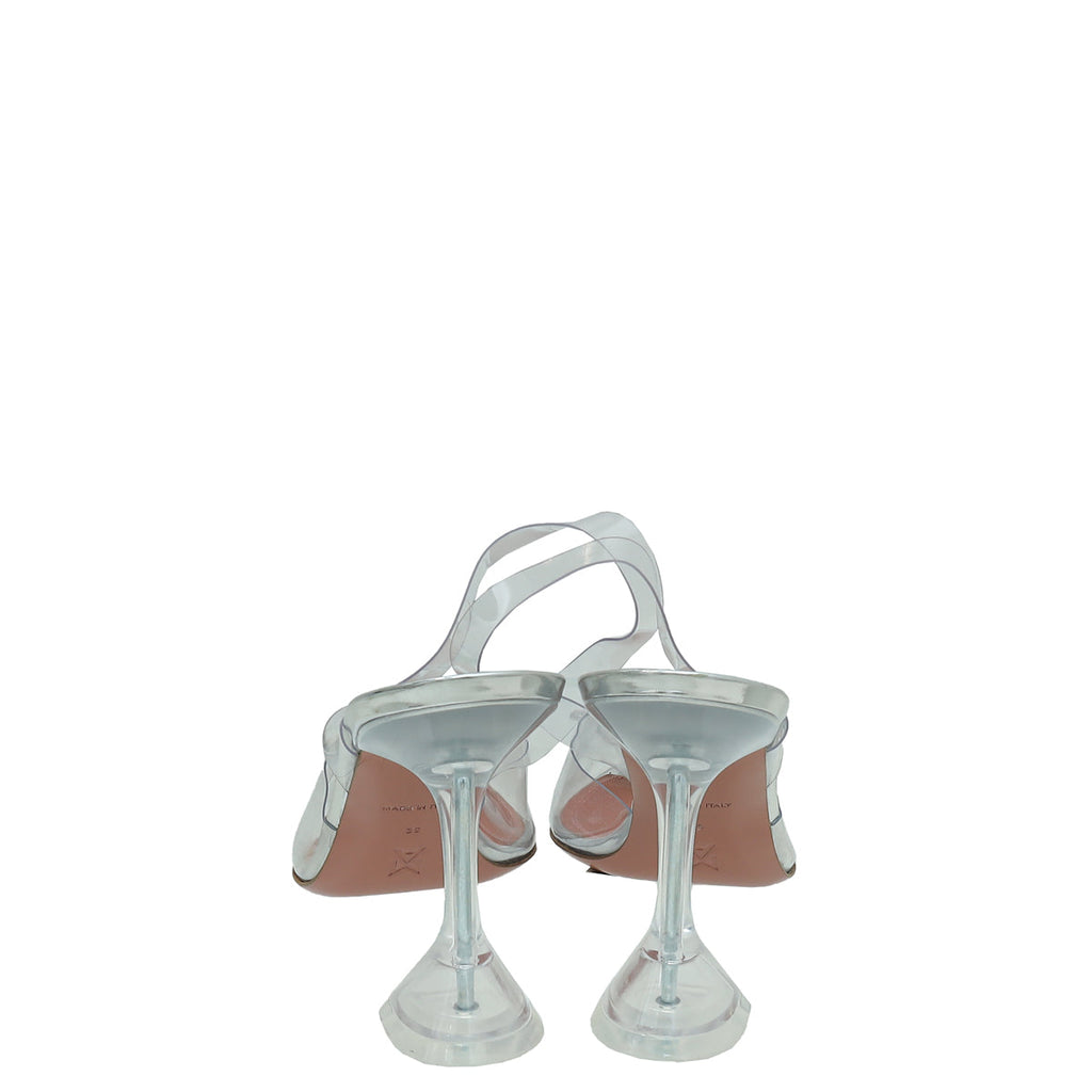 Amina Muaddi White Transparent PVC Crystal Begum Slingback Pumps 39