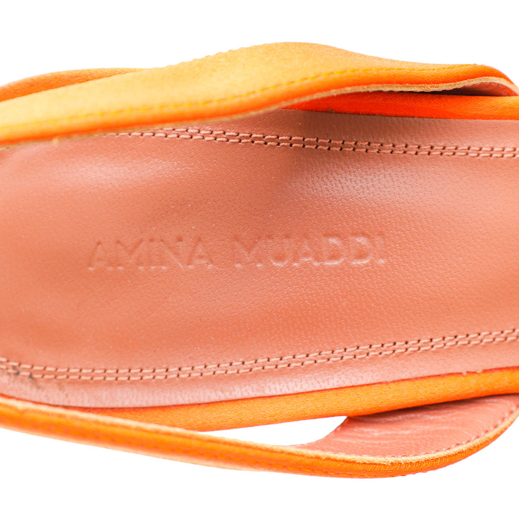 Amina Muaddi Orange Satin Crystal Begum Slingback Pumps 40