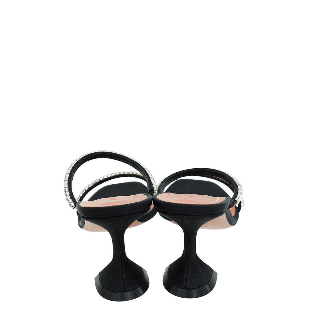 Amina Muaddi Black Satin Crystal Gilda Sandals 37.5