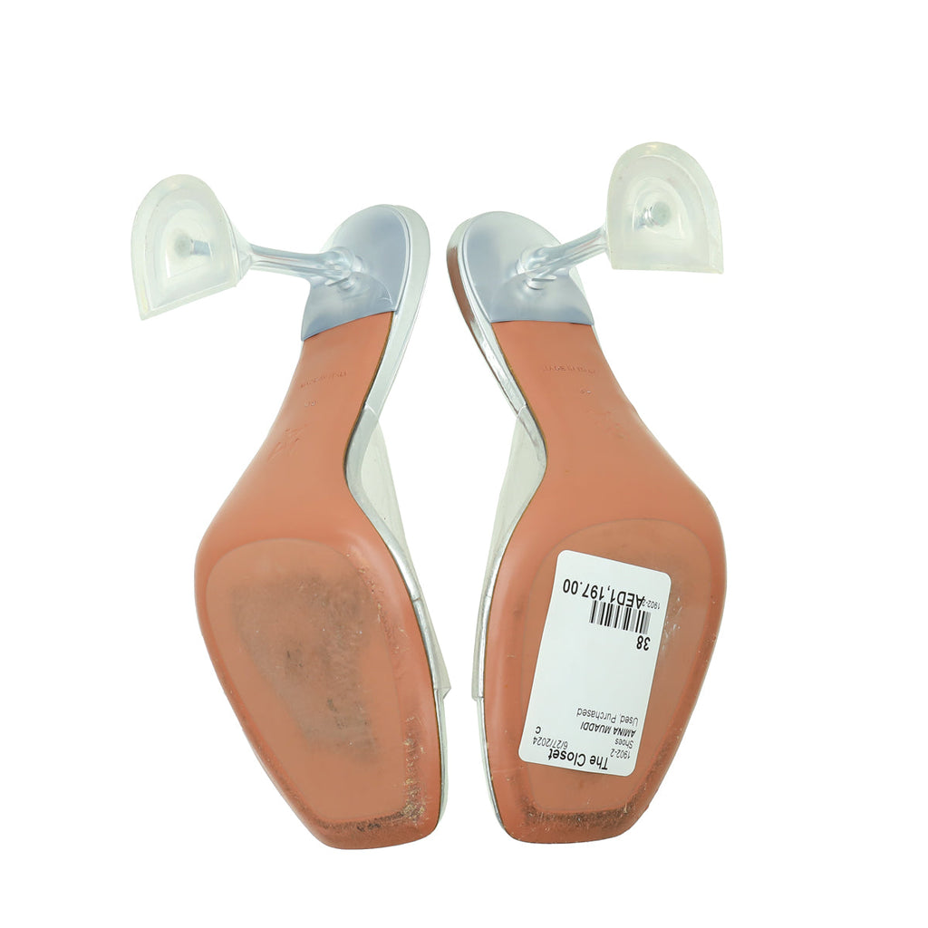 Amina Muaddi Bicolor Transparent PVC Lupita Glass Sandal 38