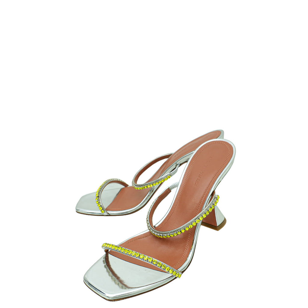 Amina Muaddi Metallic Silver Gilda Sandals 38