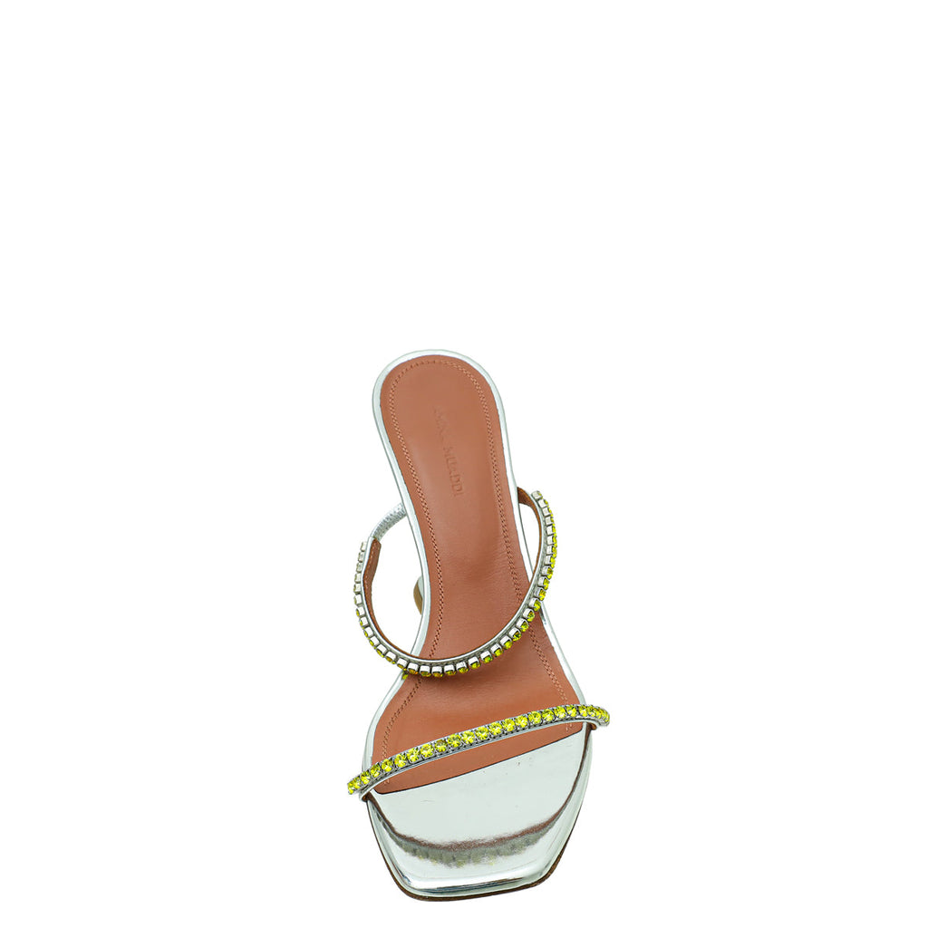 Amina Muaddi Metallic Silver Gilda Sandals 38