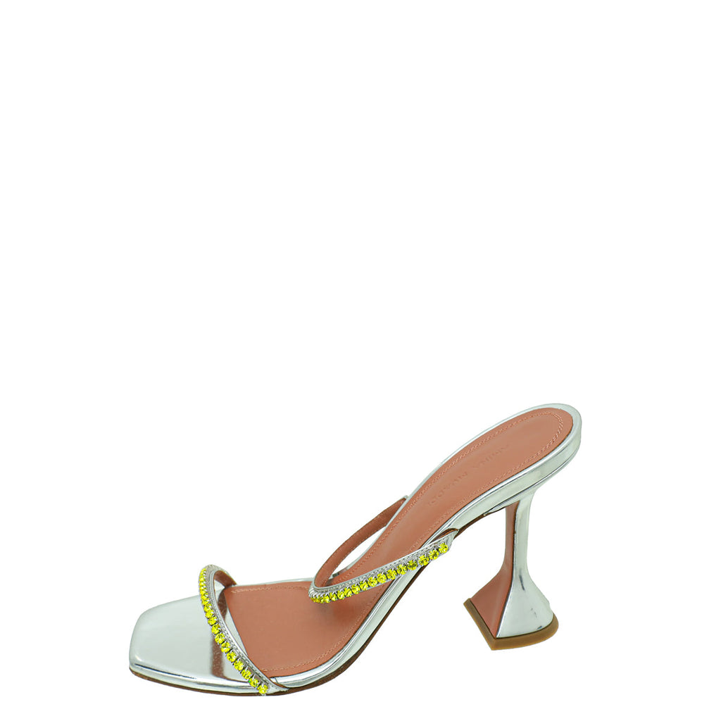 Amina Muaddi Metallic Silver Gilda Sandals 38