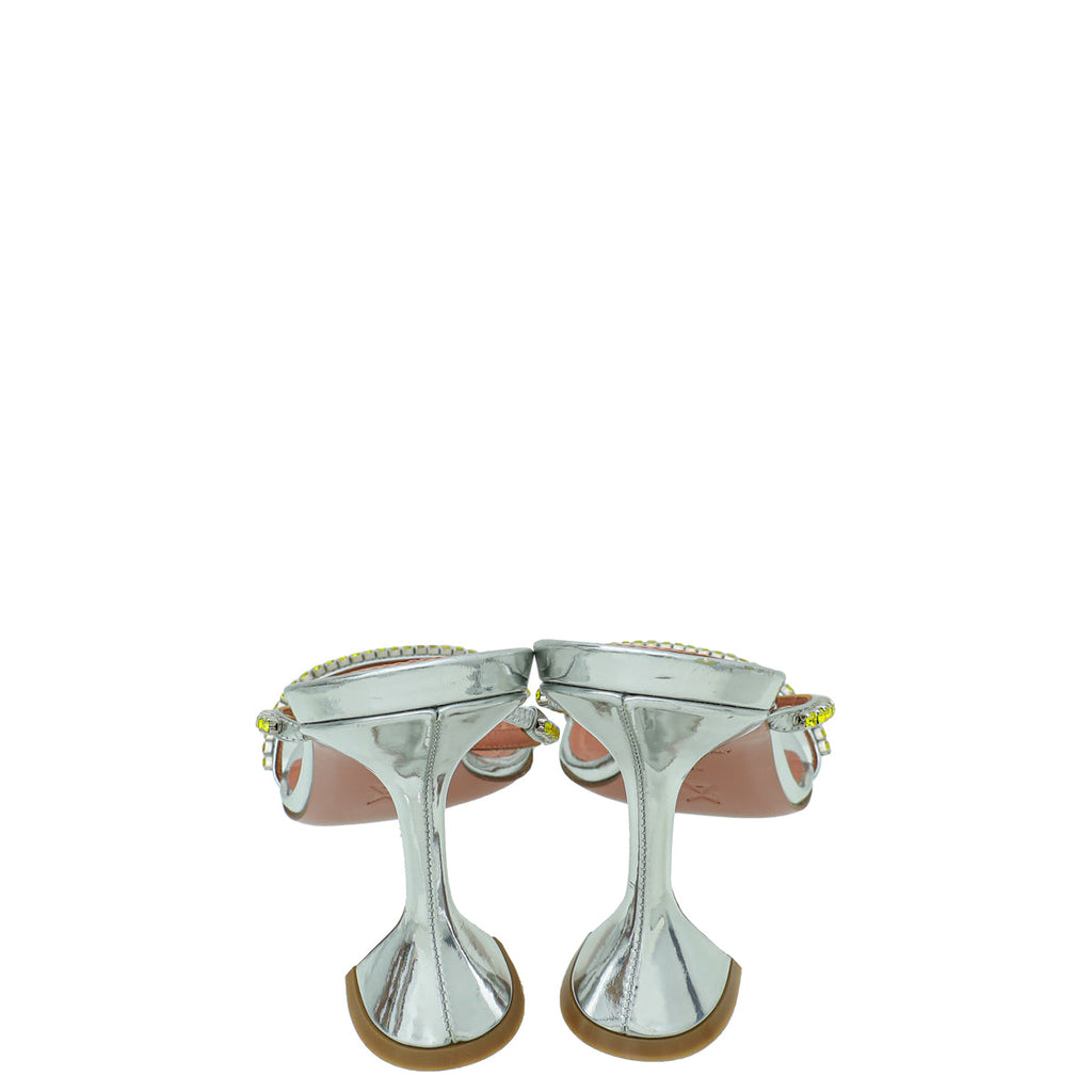 Amina Muaddi Metallic Silver Gilda Sandals 38