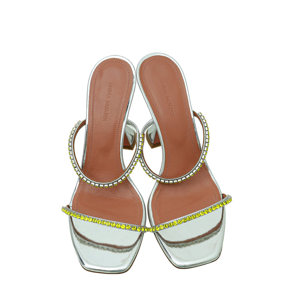 Amina Muaddi Metallic Silver Gilda Sandals 38