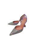 Amina Muaddi Metallic Purple Multicolor Glitter Holli Slingback Pumps 39