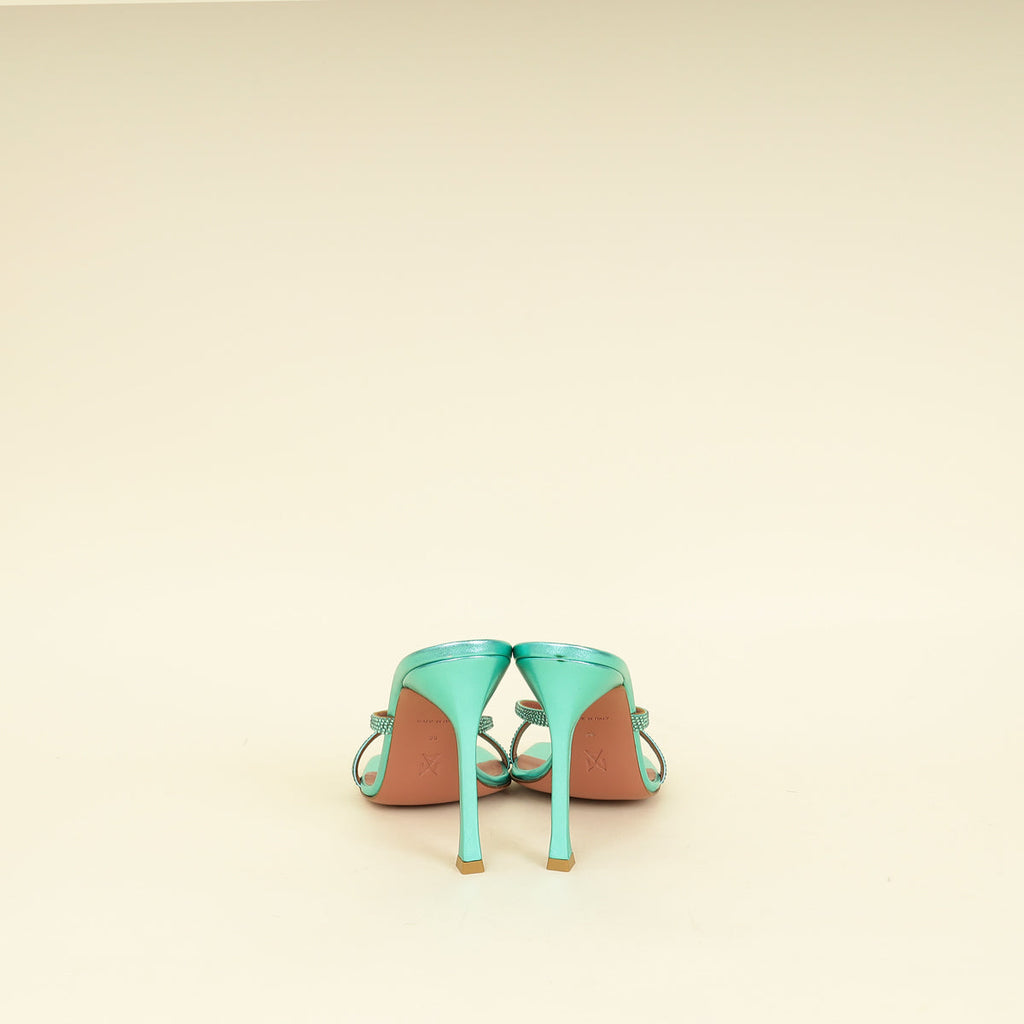 Amina Muaddi Metallic Caribbean Adriana Crystal Mules Sandal 39