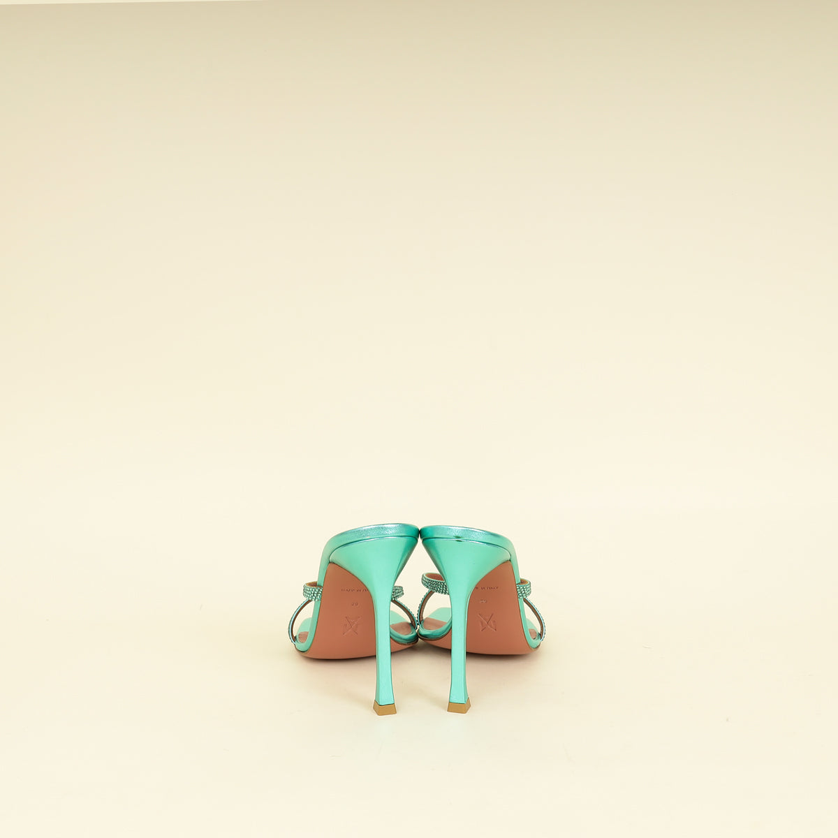 Amina Muaddi Metallic Caribbean Adriana Crystal Mules Sandal 39