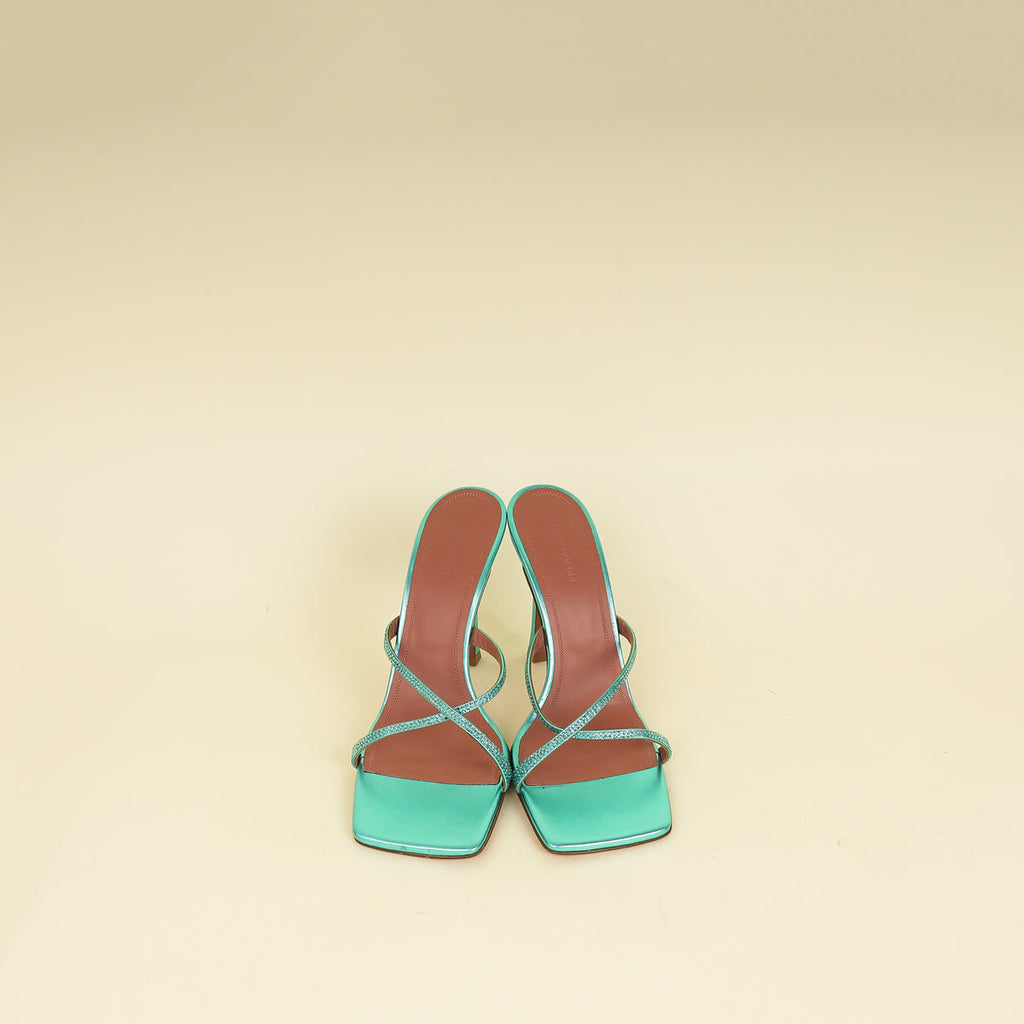 Amina Muaddi Metallic Caribbean Adriana Crystal Mules Sandal 39