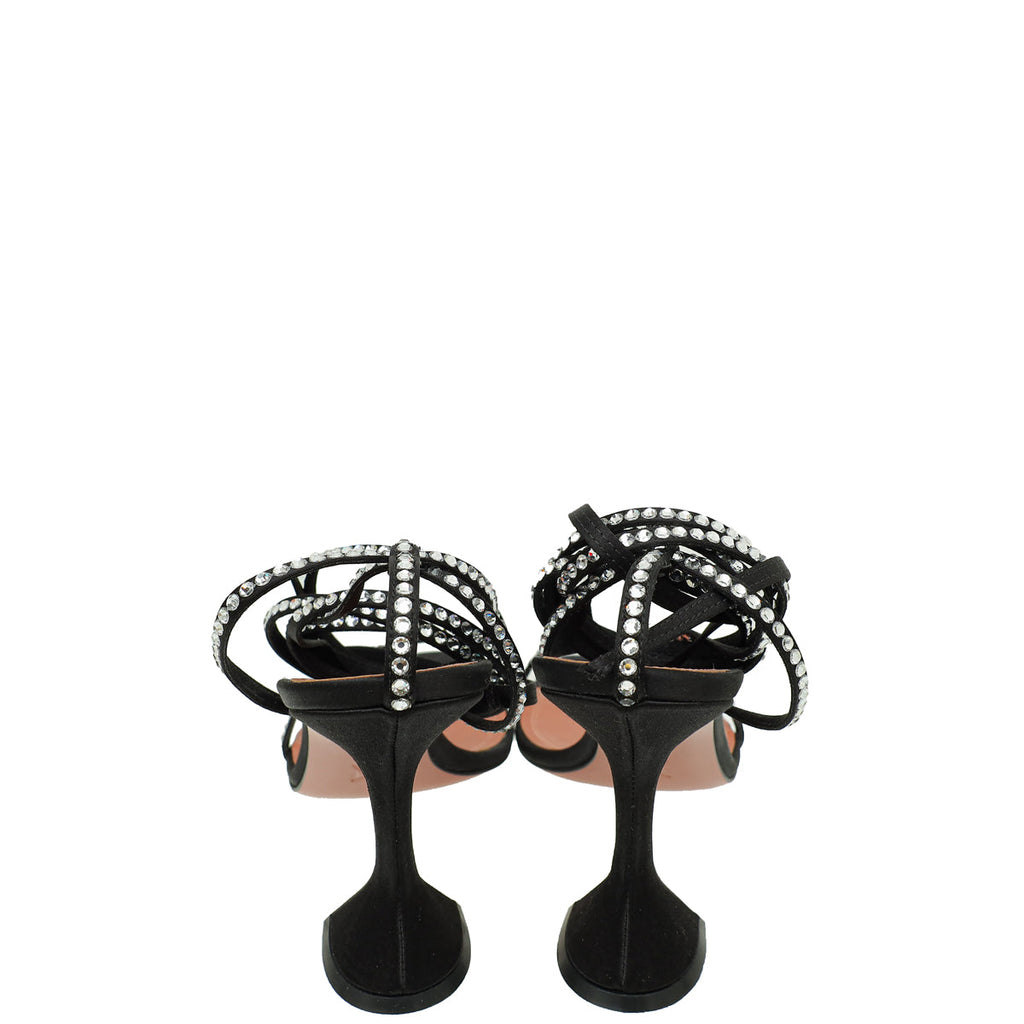 Amina Muaddi Black Satin Crystal Vita Sandals 39.5