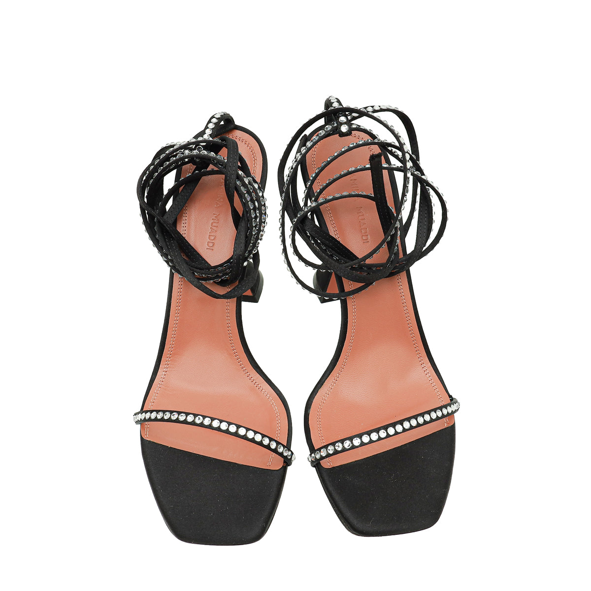 Amina Muaddi Black Satin Crystal Vita Sandals 39.5
